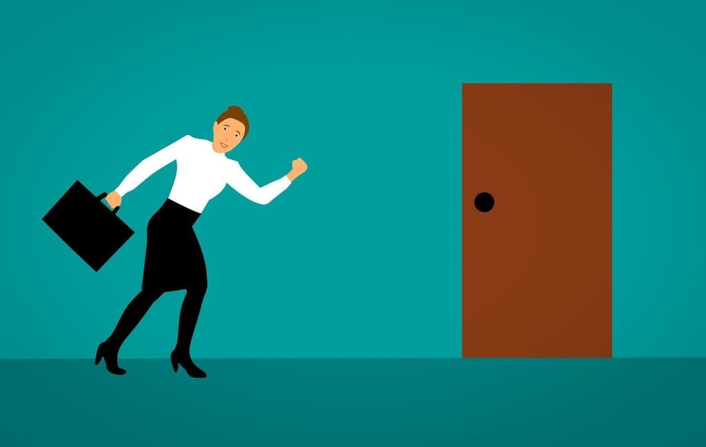 illustration of woman approaching a office door