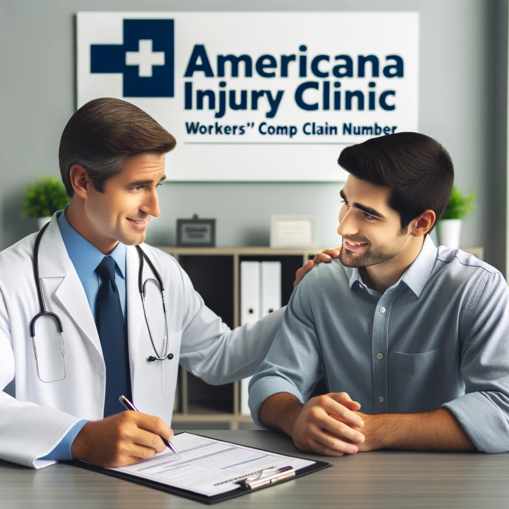 Photo of a professional yet friendly doctor from Americana Injury Clinic assisting a patient with paperwork.