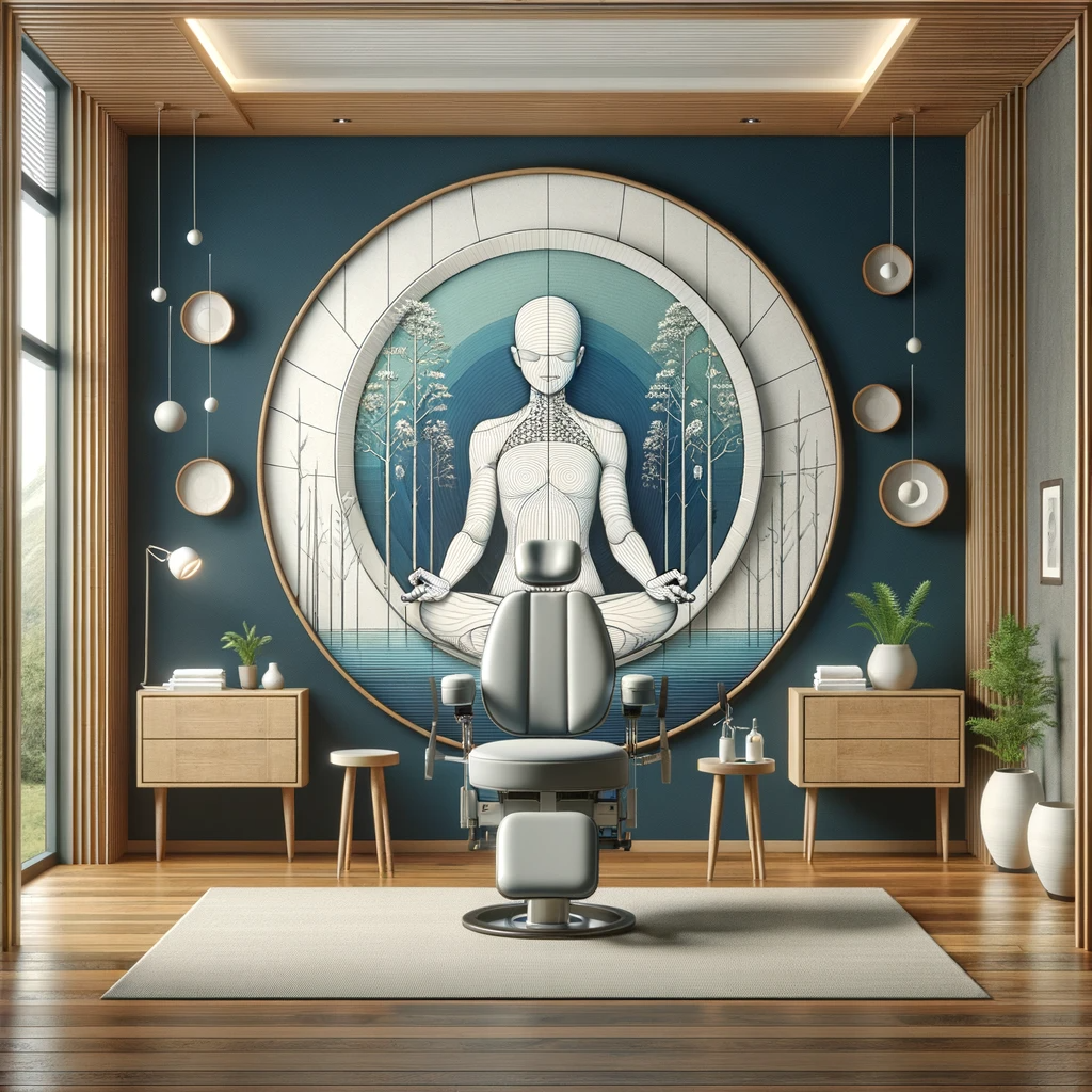 Create an image showcasing a serene and professional chiropractic clinic interior, symbolizing the blend of tranquility and expert care found at Americana Injury Clinic.