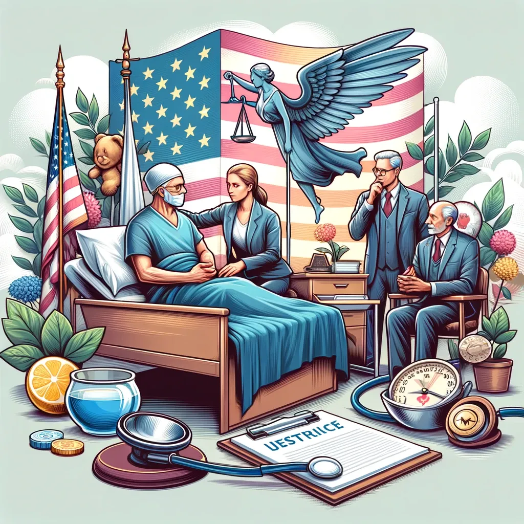 Illustrate a comforting and professional healthcare environment with a touch of legal support. The image should resonate with themes of care, recovery, and justice, reflecting the comprehensive services of Americana Injury Clinic.