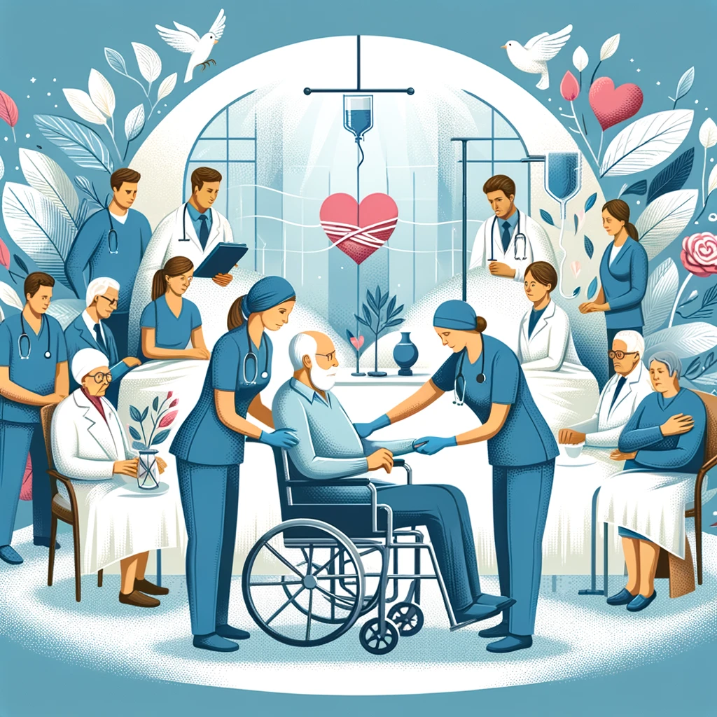 an illustration depicting a compassionate healthcare environment where a diverse team of professionals offers specialized care to patients recovering from various types of accidents.